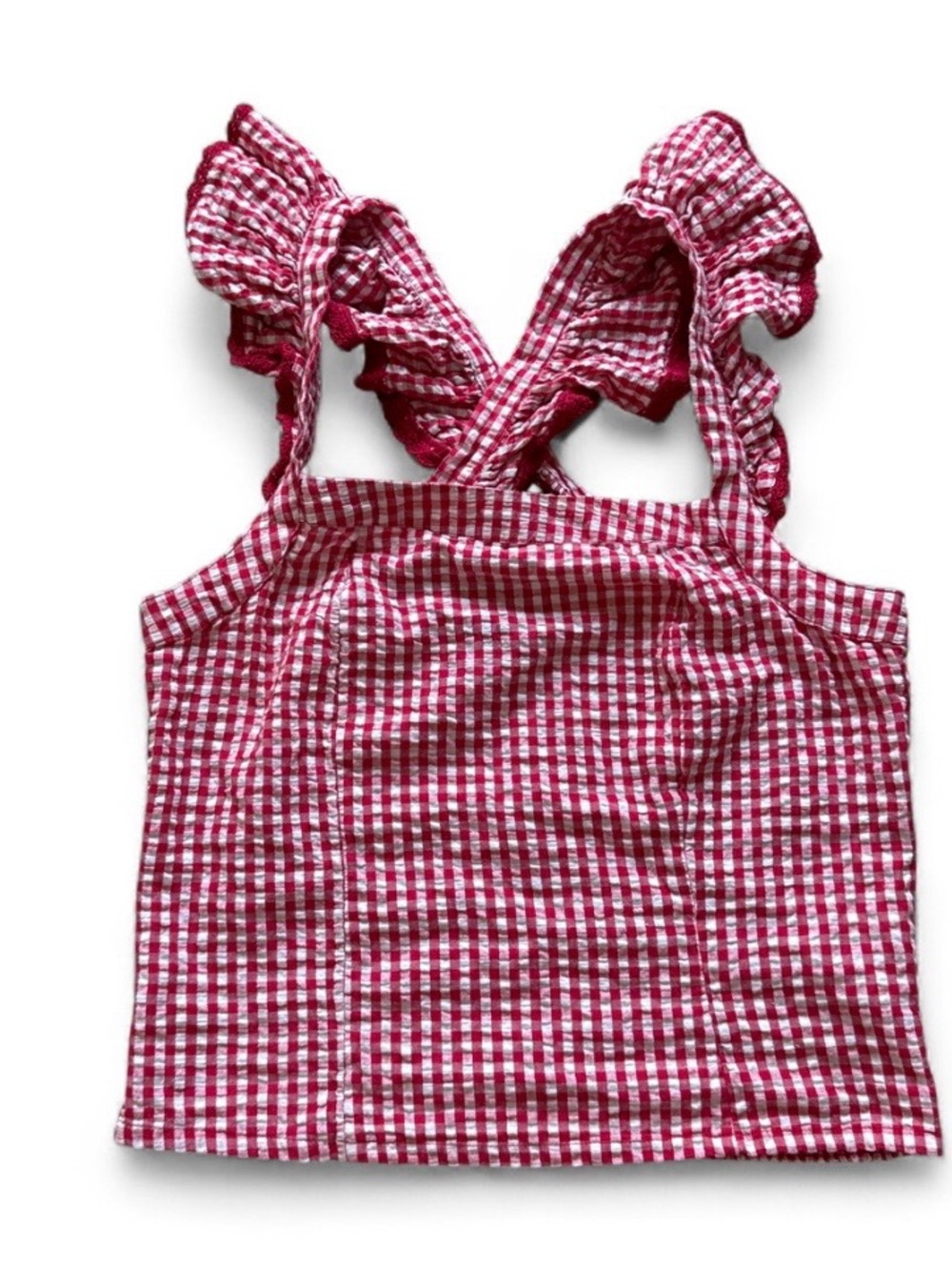 Gingham cropped tank top with ruffles